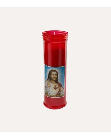 Velón Santo Rojo con Imagen de Parafina y Cera Vegetal