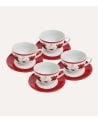 Set de 4 Tazas y Platos Flor de Navidad de Cerámica
