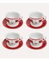 Set de 4 Tazas y Platos Flor de Navidad de Cerámica