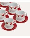 Set de 6 Tazas y Platos Flor de Navidad de Cerámica