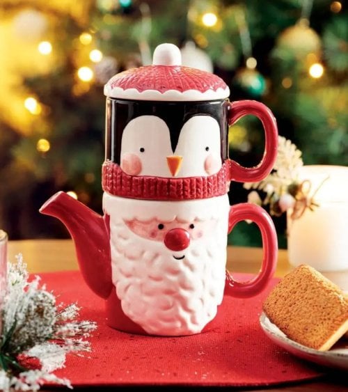 Set de Tetera y Taza Navideña Apilables de Dolomita