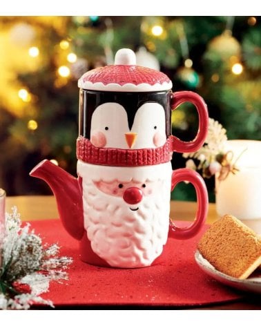 Set de Tetera y Taza Navideña Apilables de Dolomita