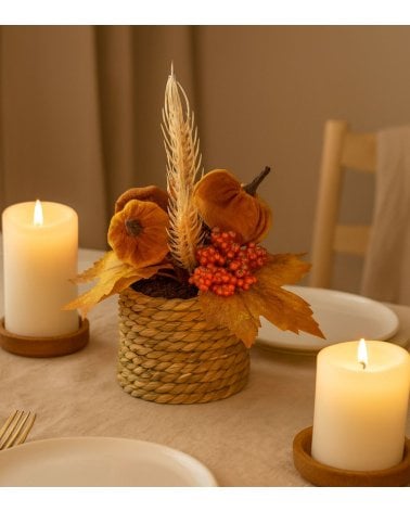 Flores Otoñales Decorativas con Calabazas en Maceta