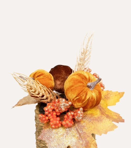 Flores Otoñales Decorativas con Calabazas en Maceta