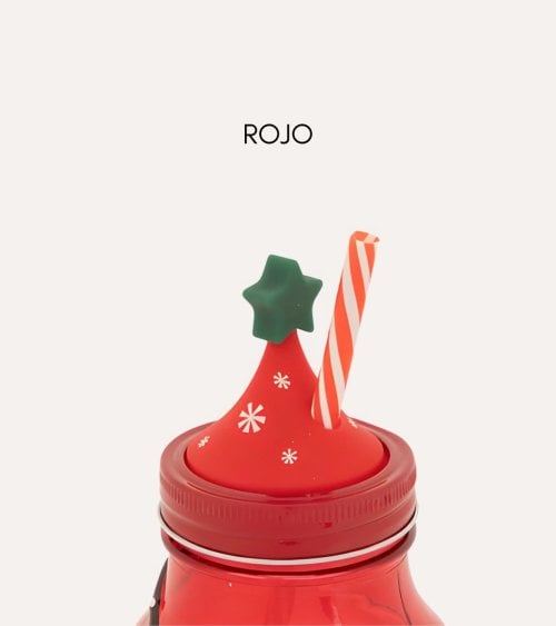 Vaso de Árbol Navideño con Tapa y Pajita de Vidrio