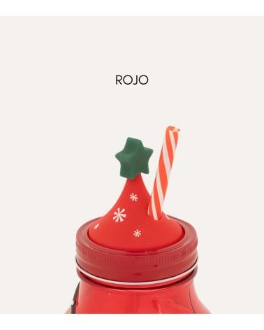 Vaso de Árbol Navideño con Tapa y Pajita de Vidrio