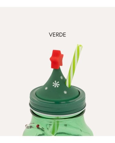Vaso de Árbol Navideño con Tapa y Pajita de Vidrio