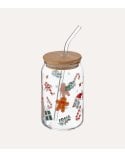 Vaso con Pajita Motivos Navideños de Vidrio