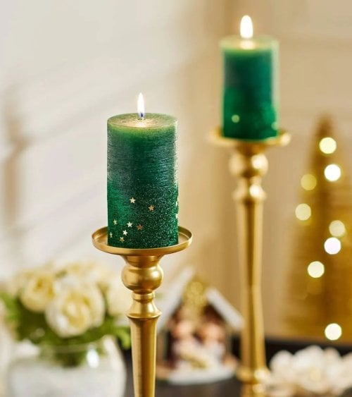 Vela Decorativa Brillos Navideños de Parafina