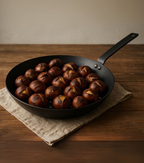Sartén para Asar Castañas de Acero Antiadherente