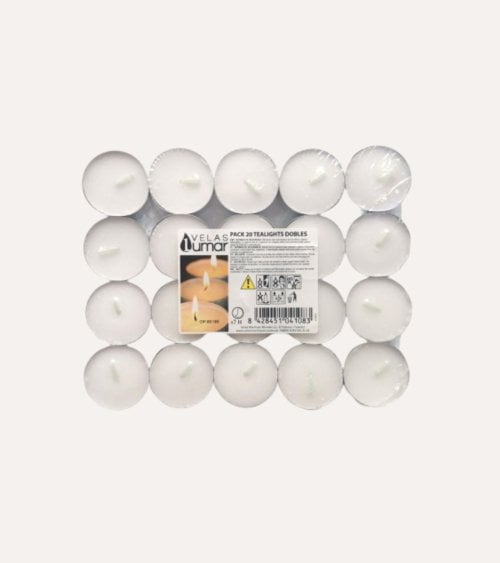 Set de 20 Velas Tealights Blancas 8 Horas
