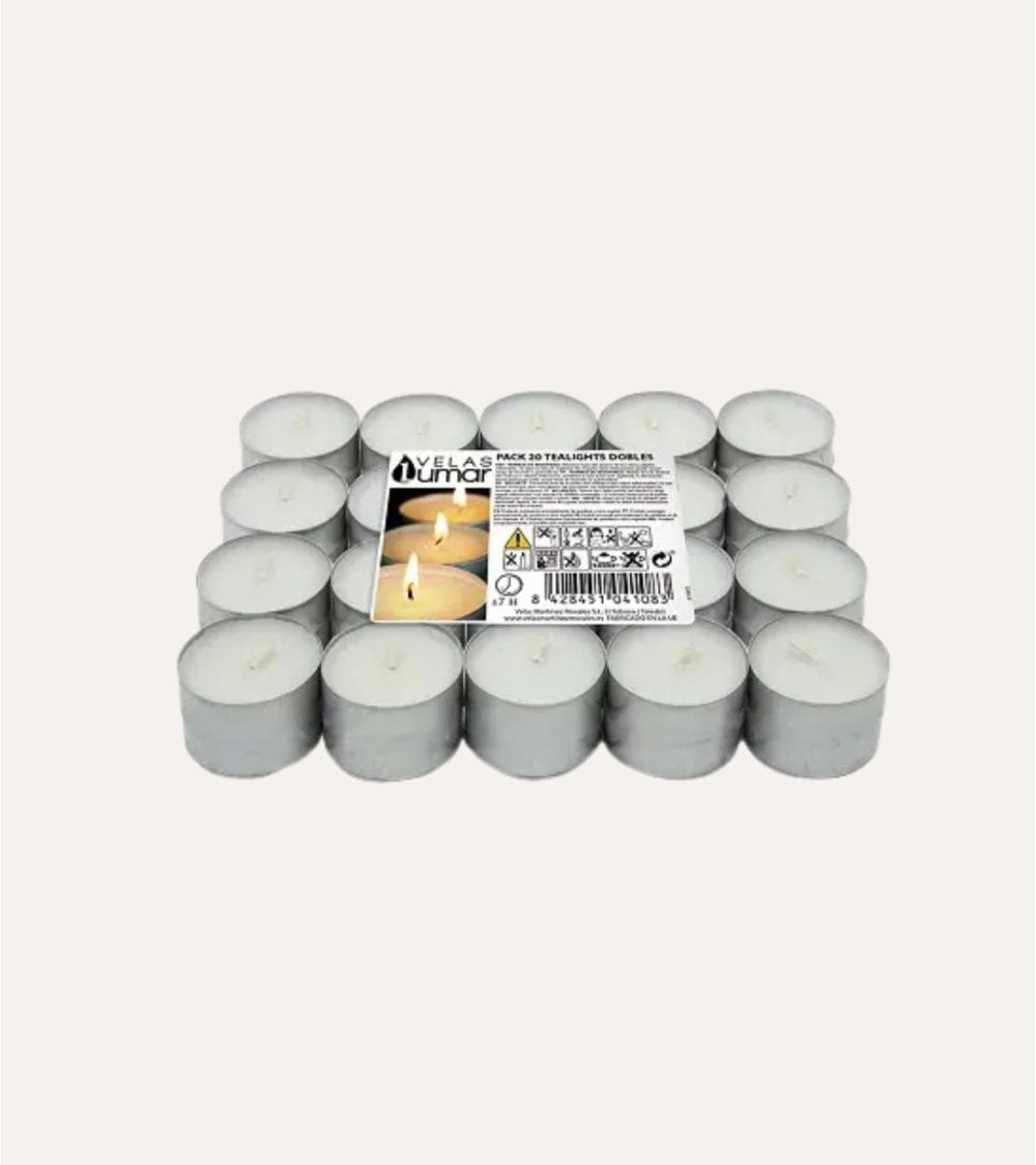 Set de 20 Velas Tealights Blancas 8 Horas