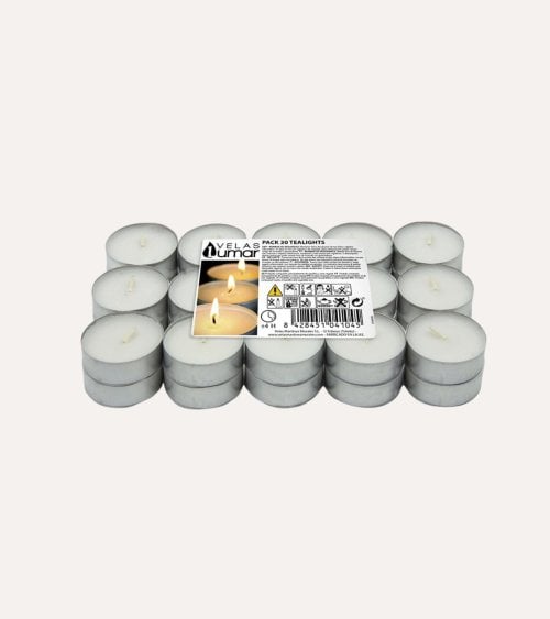 Set de 30 Velas Tealights Blancas 4 Horas