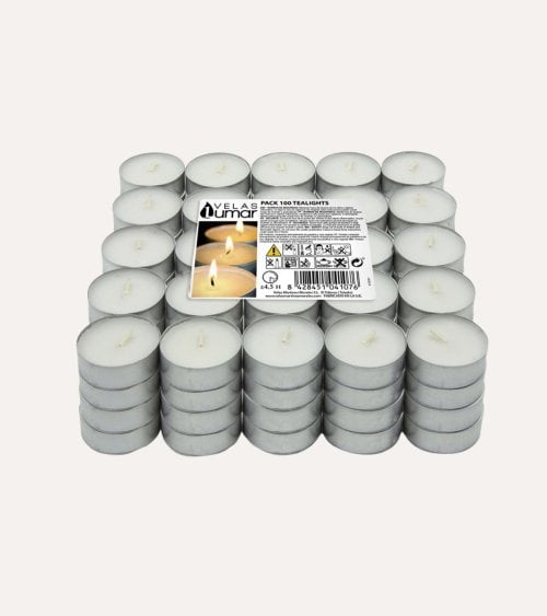 Set de 100 Velas Tealights Blancas 4,5 Horas