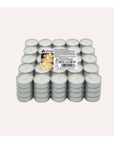 Set de 100 Velas Tealights Blancas 4,5 Horas