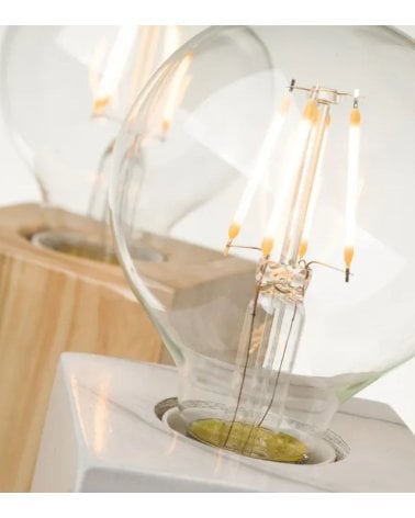 Lámpara de Mesa con Base de Madera y Bombilla Led