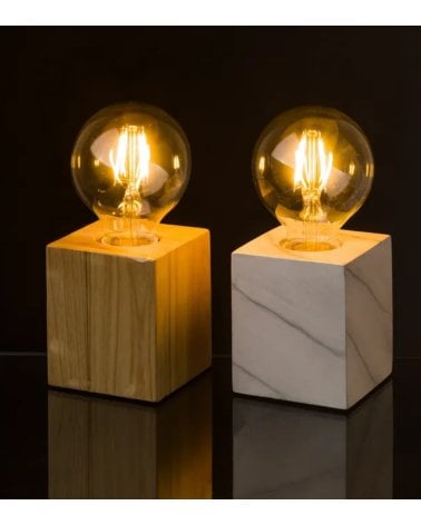 Lámpara de Mesa con Base de Madera y Bombilla Led