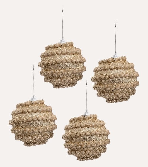 Set de 4 Bolas Brillantes con Efecto Malla para Árbol