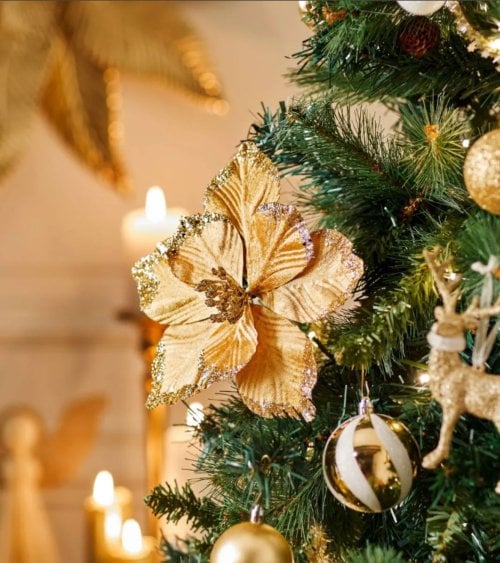 Flor Decorativa Navideña con Pinza para Árbol