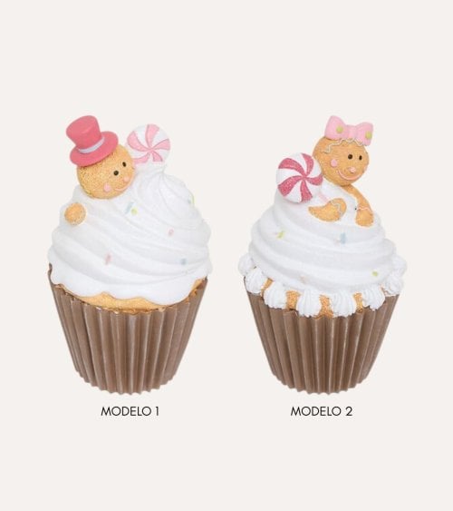 Figura Decorativa Cupcake Navideño de Poliresina