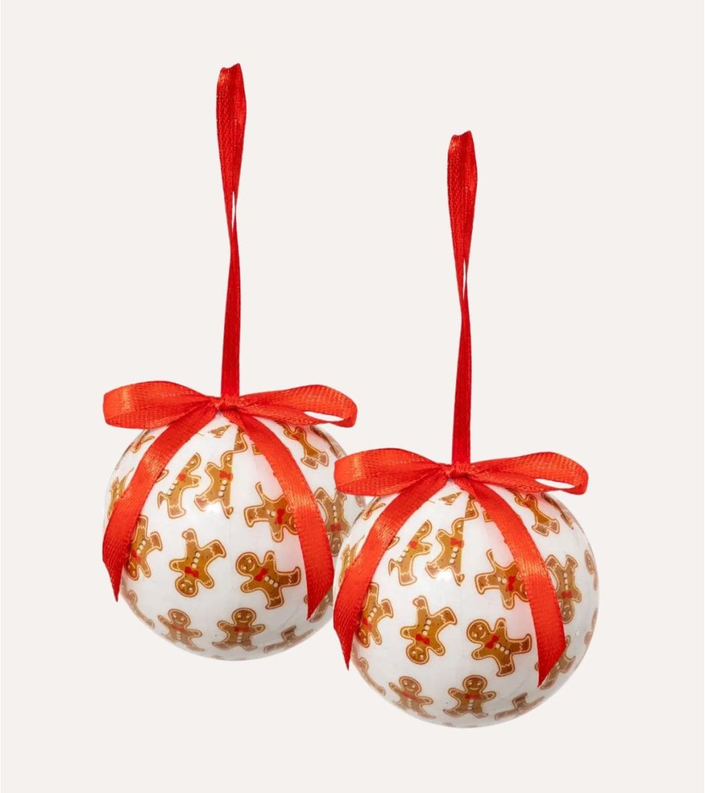 Set de 2 Bolas Muñecos de Jengibre con Lazos