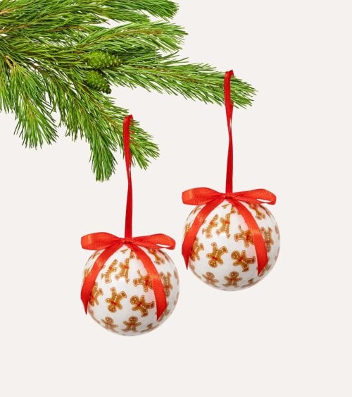 Set de 2 Bolas Muñecos de Jengibre con Lazos