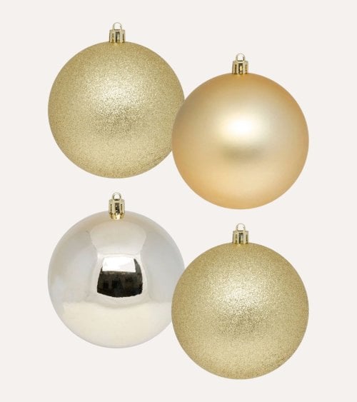 Set de 4 Bolas Brillantes, Mates y con Purpurina para Árbol