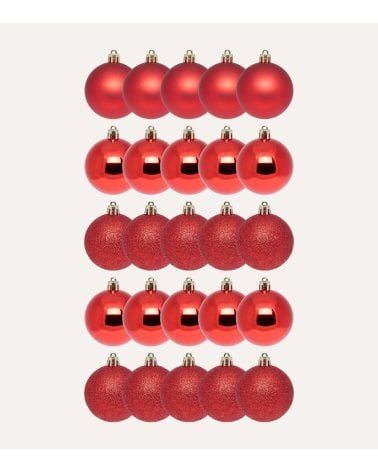 Set de 25 Bolas Brillantes, Mates y con Purpurina para Árbol