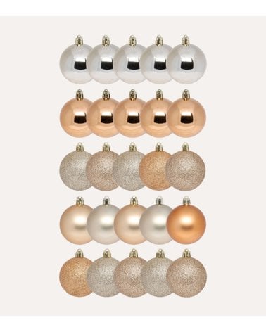 Set de 25 Bolas Brillantes, Mates y con Purpurina para Árbol