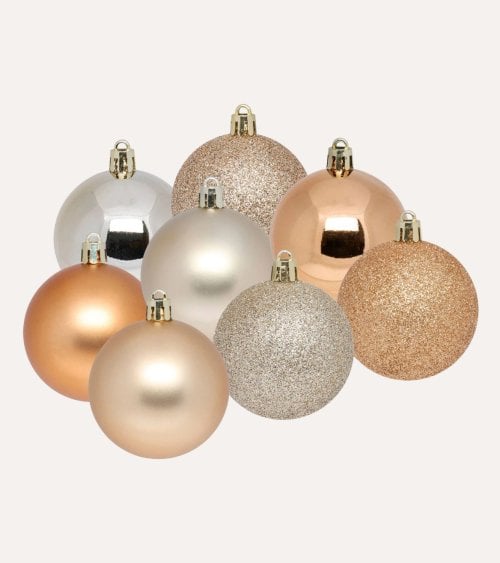 Set de 25 Bolas Brillantes, Mates y con Purpurina para Árbol