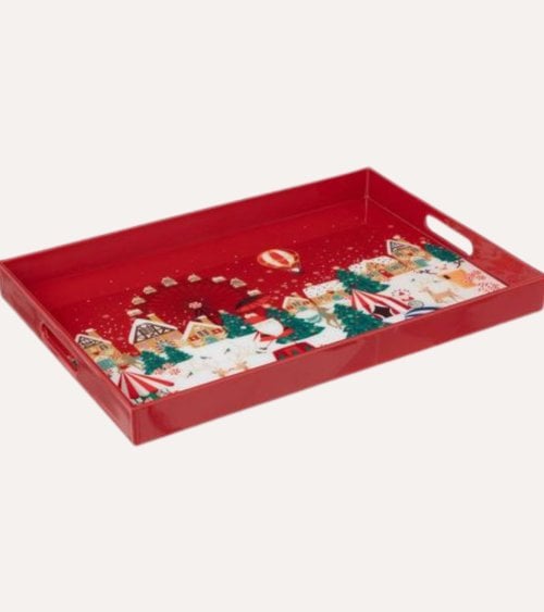 Bandeja Decorativa con Pueblo Navideño de Plástico