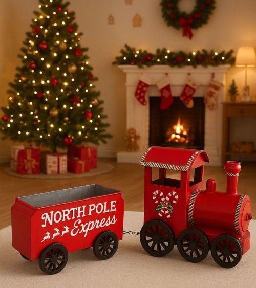 Tren de Navidad Decorativo con Vagón de Hojalata