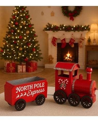 Tren de Navidad Decorativo con Vagón de Hojalata