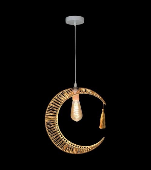 Lámpara Colgante Luna de Cuerda y Metal