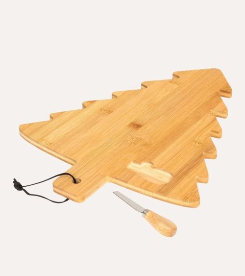 Tabla para Quesos Árbol de Navidad con Cuchillo de Bambú