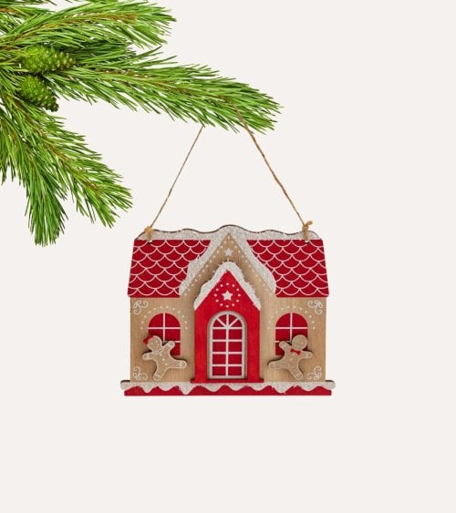 Colgante Casita de Jengibre de Madera para Árbol