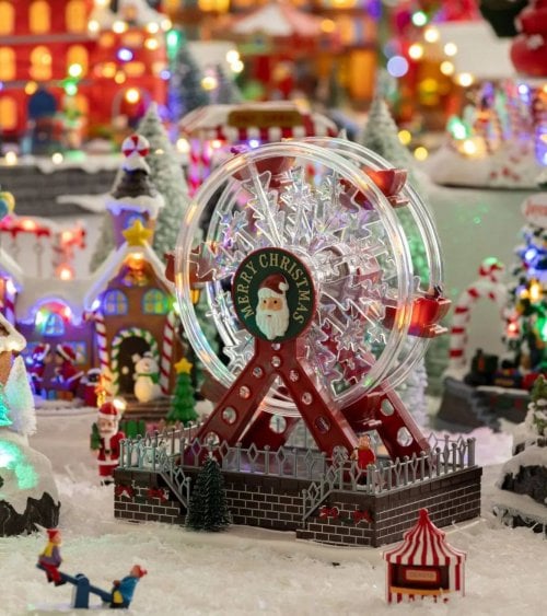 Escena Navideña de Noria con Luz, Música y Movimiento