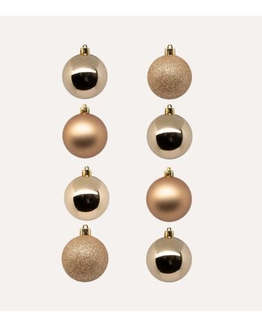 Set de 8 Bolas Brillantes, Mates y con Purpurina para Árbol