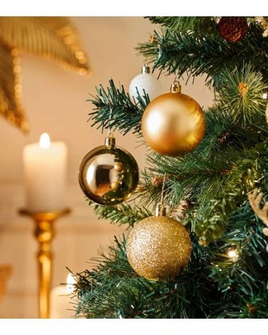 Set de 8 Bolas Brillantes, Mates y con Purpurina para Árbol