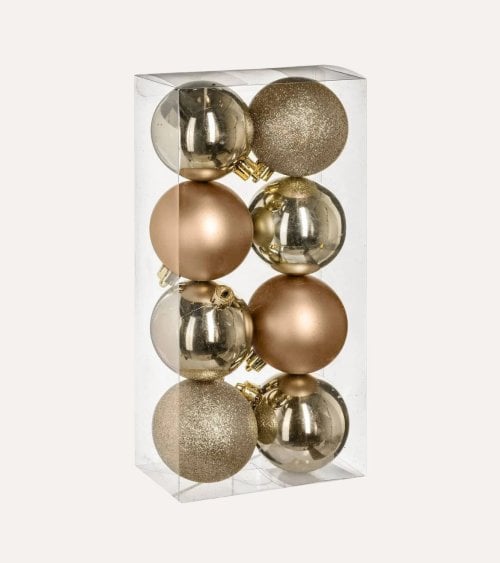 Set de 8 Bolas Brillantes, Mates y con Purpurina para Árbol