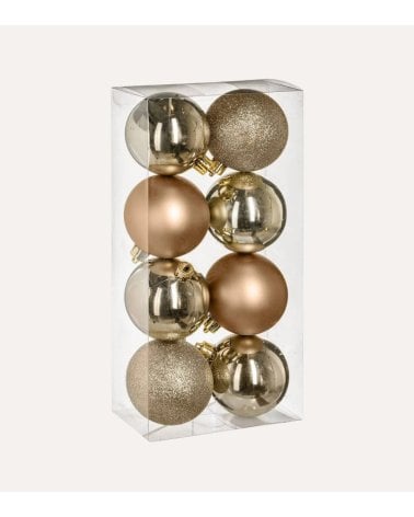 Set de 8 Bolas Brillantes, Mates y con Purpurina para Árbol