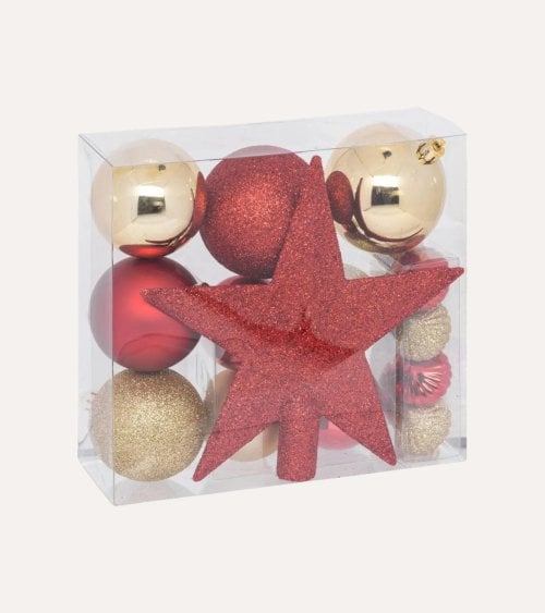 Set de 18 Bolas Bicolor Decorativas y Estrella para Árbol de Navidad