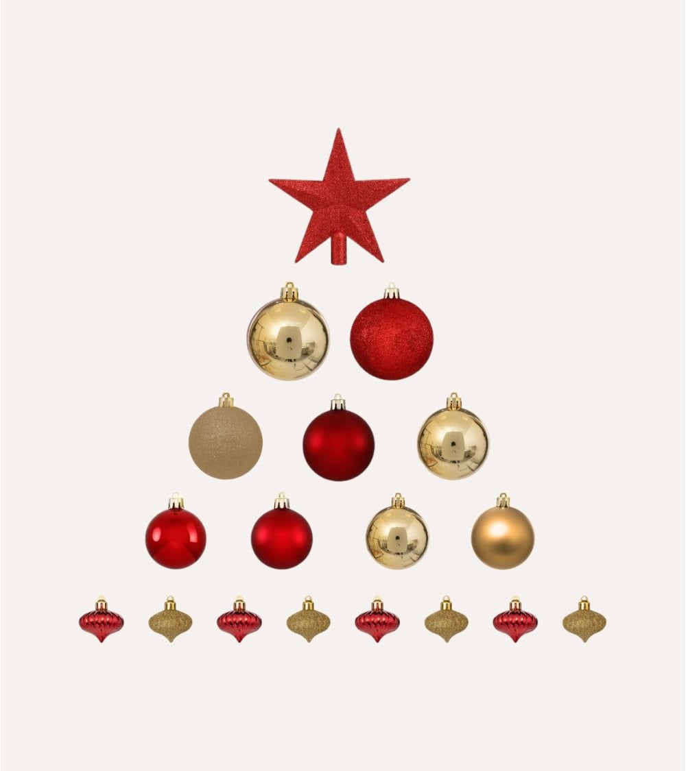 Set de 18 Bolas Bicolor Decorativas y Estrella para Árbol de Navidad