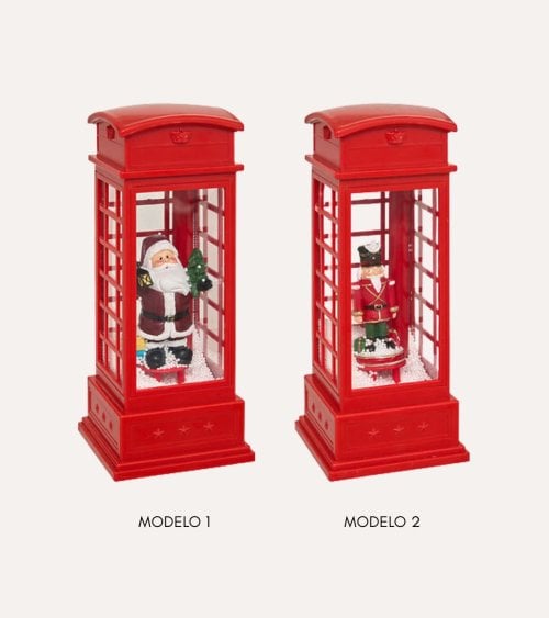 Figura Decorativa Cabina de Teléfono Navideña de Poliresina