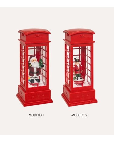 Figura Decorativa Cabina de Teléfono Navideña de Poliresina