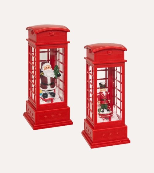 Figura Decorativa Cabina de Teléfono Navideña de Poliresina