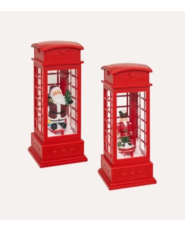 Figura Decorativa Cabina de Teléfono Navideña de Poliresina