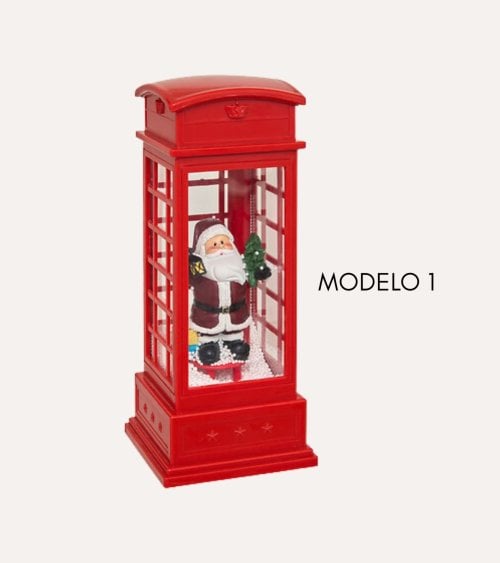 Figura Decorativa Cabina de Teléfono Navideña de Poliresina