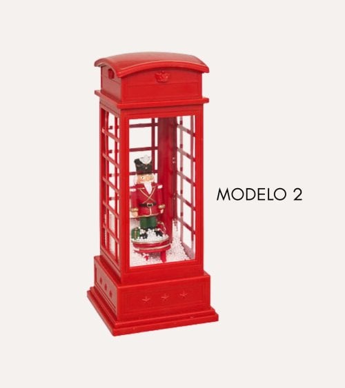 Figura Decorativa Cabina de Teléfono Navideña de Poliresina