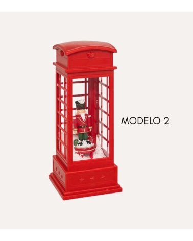 Figura Decorativa Cabina de Teléfono Navideña de Poliresina